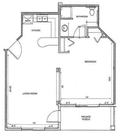Architectural floor plan of a resident unit