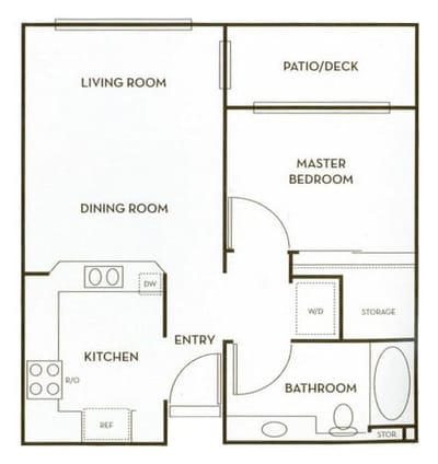 Architectural floor plan of a senior apartment unit
