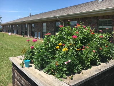 Flower garden in front of the facility