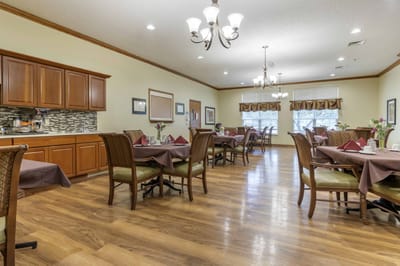 Dining area with tables set for meals