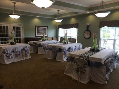 Brightly decorated common area for events