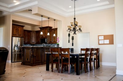 Modern dining area in a senior living facility