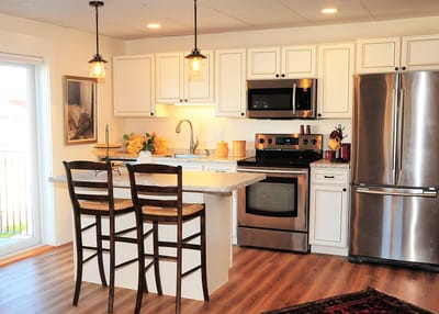 Bright kitchen area in a senior living facility