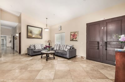 Bright interior common area with seating