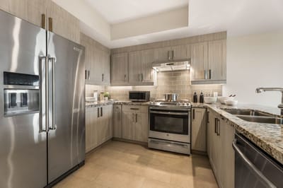 Modern kitchen interior with stainless steel appliances