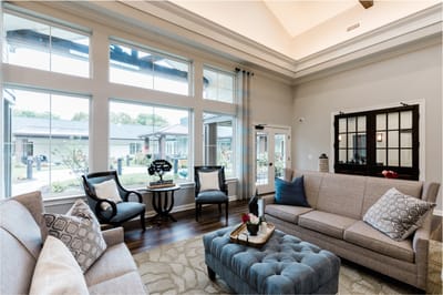 Bright and welcoming common area with seating