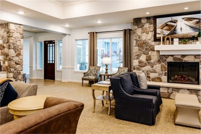 Interior view of a cozy common area with seating