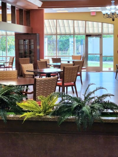 Bright dining area with chairs and tables