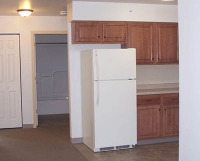 Kitchen area inside a resident unit.