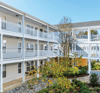 Exterior view of a residential building with balconies