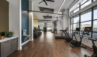Modern fitness area with gym equipment