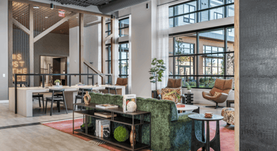 Bright and welcoming common area with seating