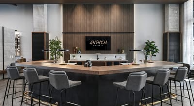 Modern interior space with a bar area