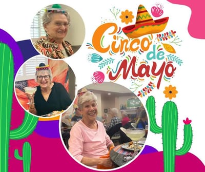 Residents celebrating Cinco de Mayo with decorations and drinks.