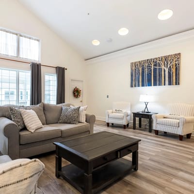 Bright common area with comfortable seating.