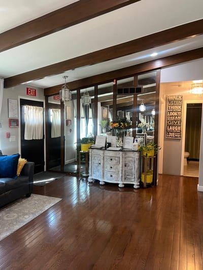 Cozy lobby area with seating and decor