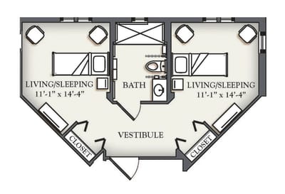 Architectural floor plan of a resident unit