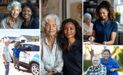 Care staff engaging with seniors in various activities