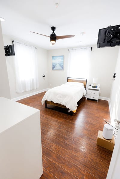 Bright and clean interior of a resident room
