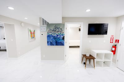 Bright, modern interior space with artwork