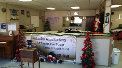 Interior view of a decorated common area for residents