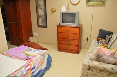 Interior view of a resident's room with furnishings