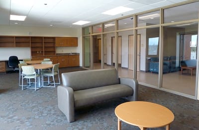Interior common area with seating and tables
