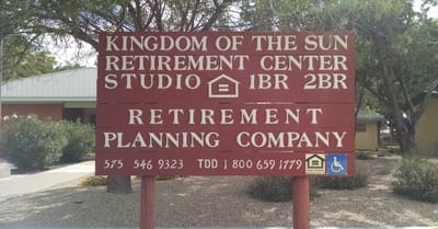 Exterior sign for Kingdom of the Sun Retirement Center