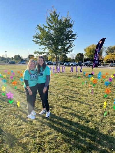 Participants at an outdoor Alzheimer's awareness event