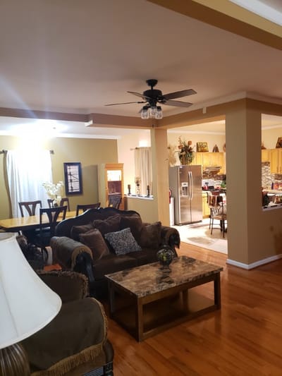 Cozy common area with a couch and dining table
