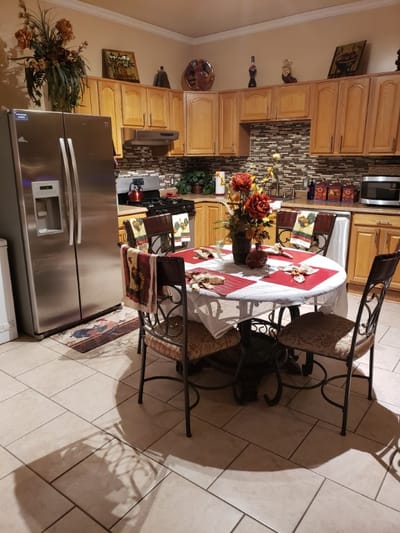 Cozy kitchen space with a decorated dining table