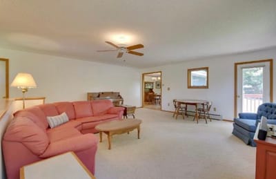 Cozy living area with couches and a table