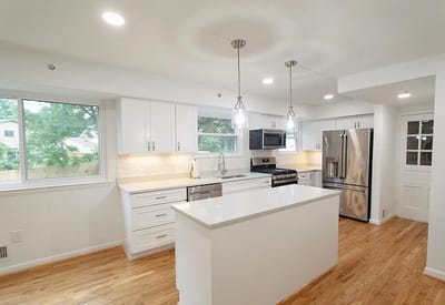 Rose’s Place Inc., assisted living in Upper Marlboro, MD — Modern kitchen with white cabinets and stainless steel appliances