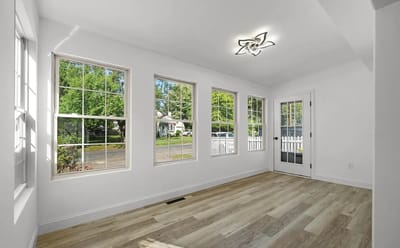 Bright interior room with large windows