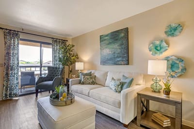 Cozy living room with sofa and decor