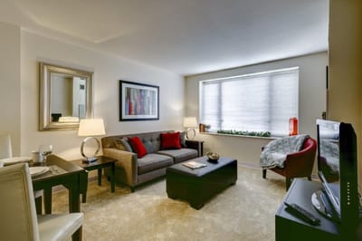 Cozy living room in a senior living unit