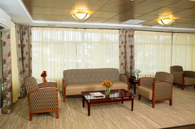 Interior common area with seating and natural light