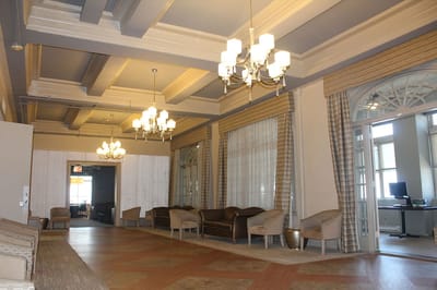 Interior view of a common area with seating