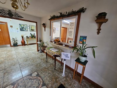 Interior view of a welcoming common area with decor