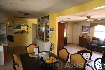 Interior view of a dining area in a senior living facility