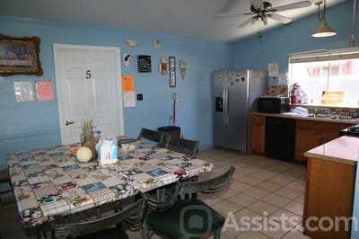 Interior view of a facility kitchen and dining area
