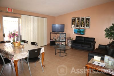 Interior common area with seating and a dining table