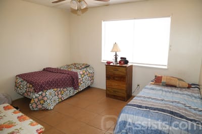 Simple interior of a shared resident bedroom