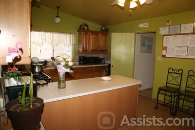 Interior view of a kitchen area in a senior living facility