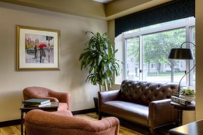 Cozy common area with seating and plants