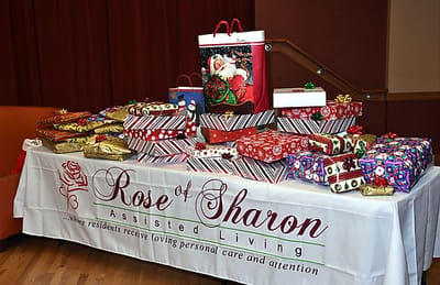 Christmas gift-wrapped presents on a table