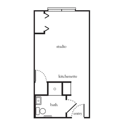Architectural floor plan of a studio unit