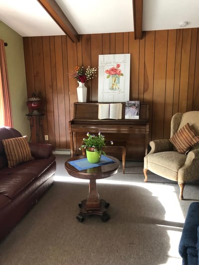 Cozy interior of a living room with flowers