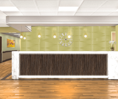 Modern lobby reception area with welcoming design
