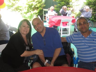 Residents enjoying time together in an outdoor space